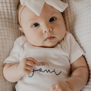 HAND EMBROIDERED ONESIE personalized, name announcement, pregnancy announcement, coming home outfit