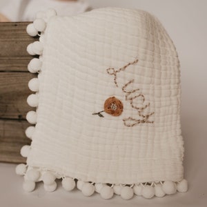 CLOUD POM BLANKET personalized baby blanket, baby swaddle with name, baby blanket with name image 2
