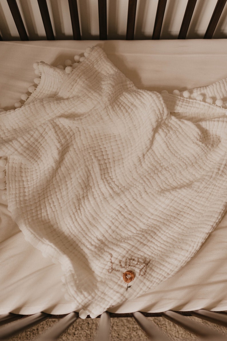 CLOUD POM BLANKET personalized baby blanket, baby swaddle with name, baby blanket with name image 6