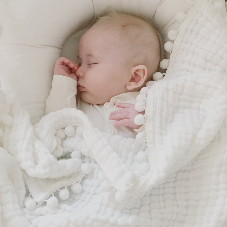 CLOUD POM BLANKET personalized baby blanket, baby swaddle with name, baby blanket with name image 7