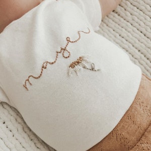 HAND EMBROIDERED ONESIE personalized, name announcement, pregnancy announcement, coming home outfit