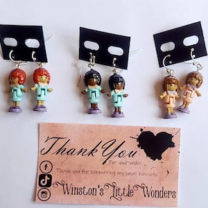 Retro Polly Doll Party Pastel Dress Hook or Stud Earrings Mix and Match