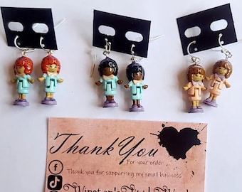 Retro Polly Doll Party Pastel Dress Hook or Stud Earrings Mix and Match