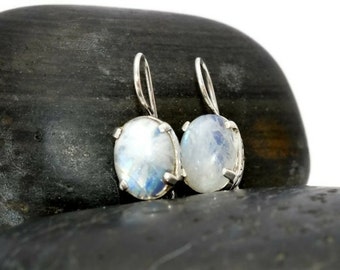 925 Rainbow Moonstonoe Drop Earrings - Gemstone Rainbow Moonstone Silver Dangle Earrings - Gemstone 925 Drop Earrings