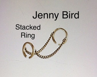 Jenny Bird Caten Ring.  Stacked Rings Joined by Chains.