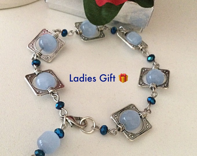 Baby Blue Glass Beads Bracelet Elegant Ladies Gift