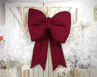 Extra large door loop made of muslin Christmas decoration in burgundy red with gold