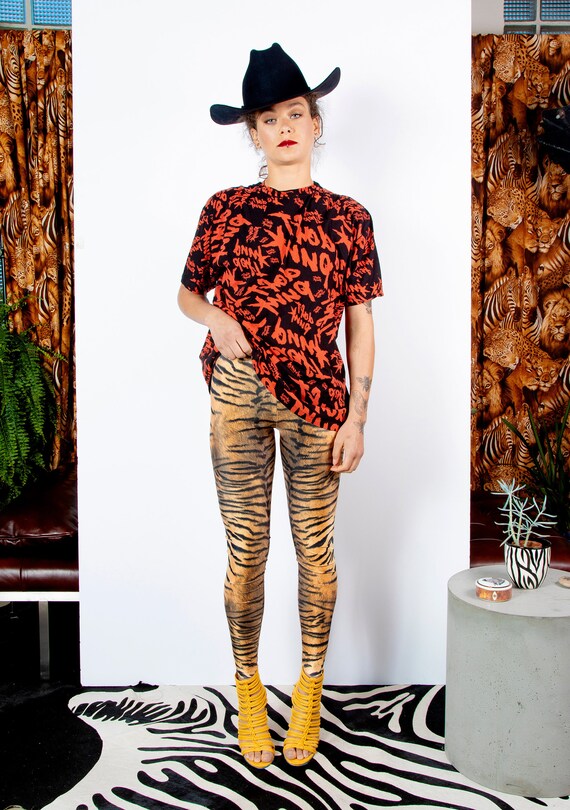 red tiger print top