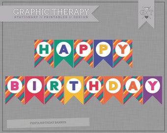 Happy Birthday Banner for a for a Fiesta Themed Birthday Party // Instant Download