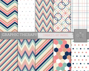 Digital Paper Pack, Chevron, Stripes and Geometric Patterned Papers Available for Instant Download