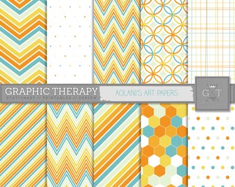 Digital Paper Pack, Chevron, Stripes and Geometric Patterned Papers Available for Instant Download