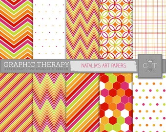 Digital Paper Pack, Chevron, Stripes and Geometric Patterned Papers Available for Instant Download