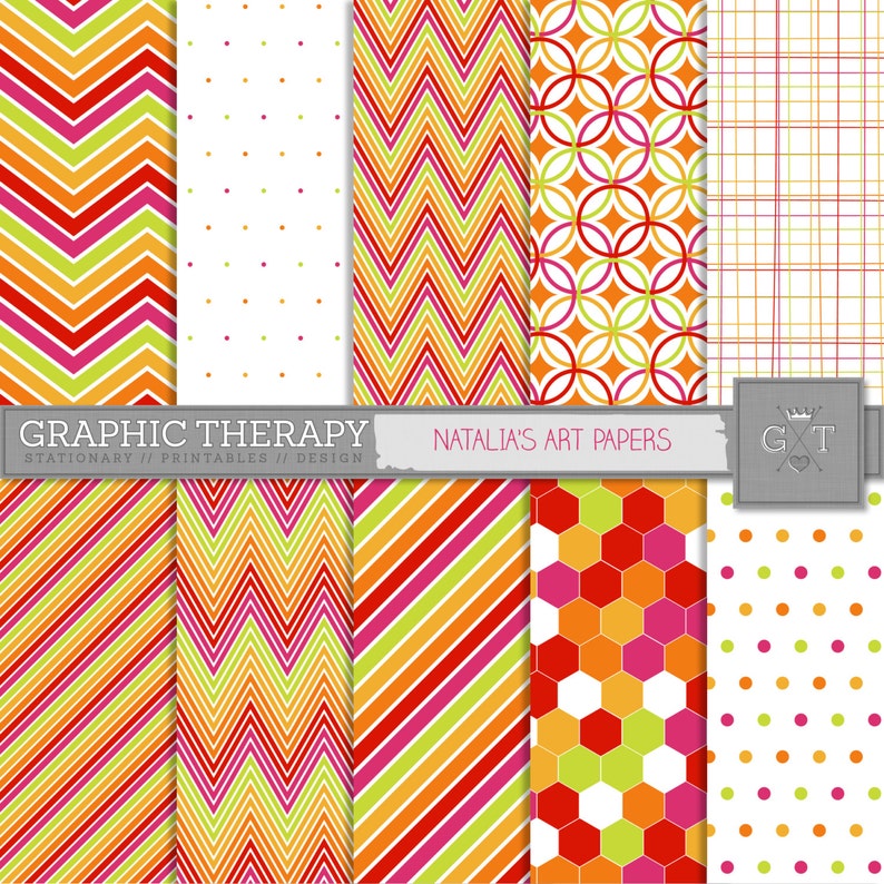Digital Paper Pack, Chevron, Stripes and Geometric Patterned Papers Available for Instant Download image 1