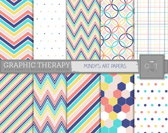 Digital Paper Pack, Patterned Paper, Chevron, Stripes, Geometric Digital Paper Pack Available for Instant Download