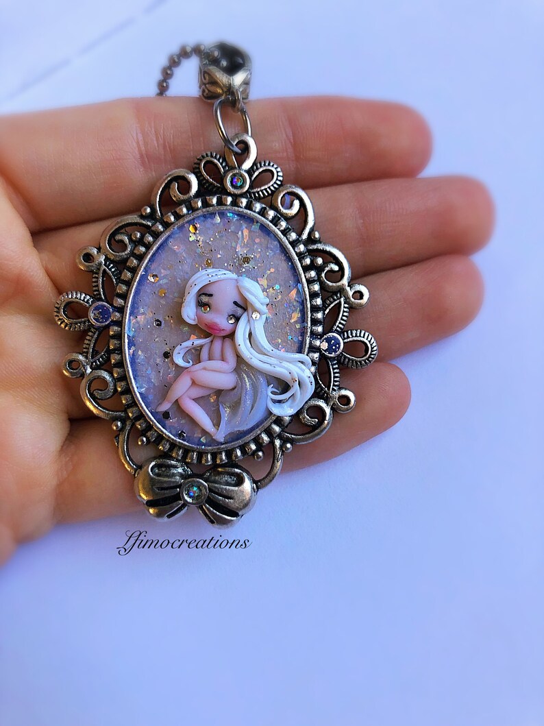 Necklace polymer clay handmade doll
