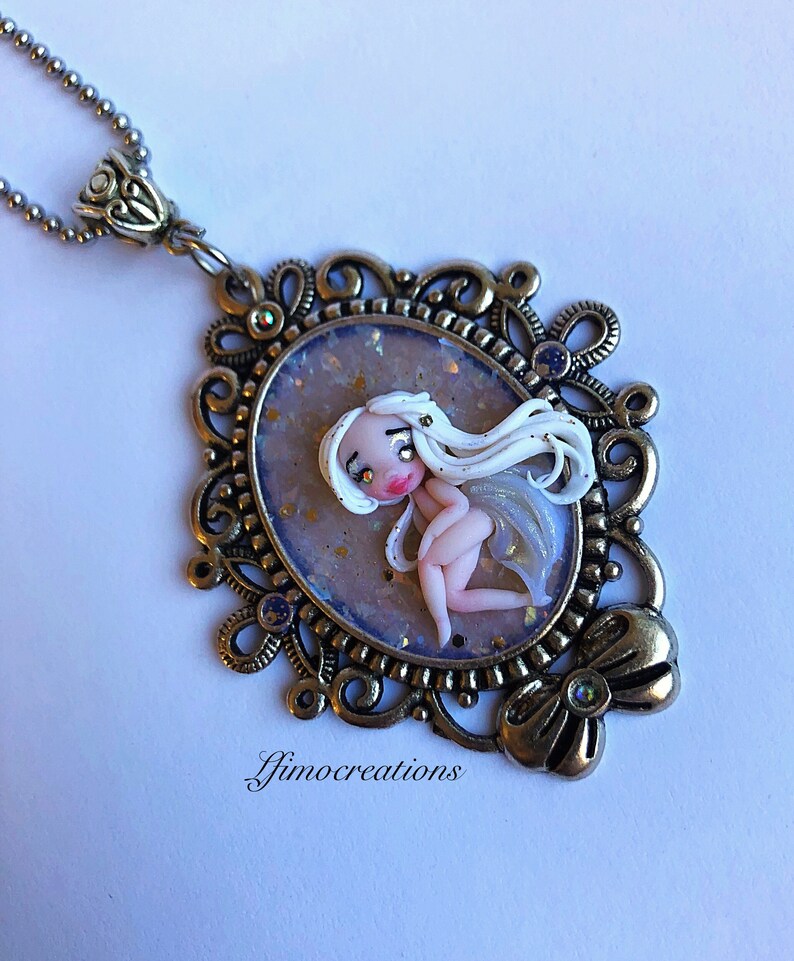 Necklace polymer clay handmade doll