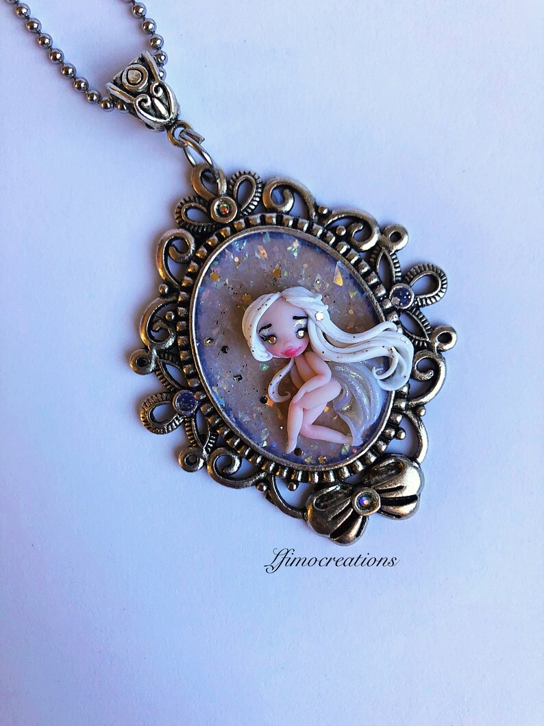 Necklace polymer clay handmade doll
