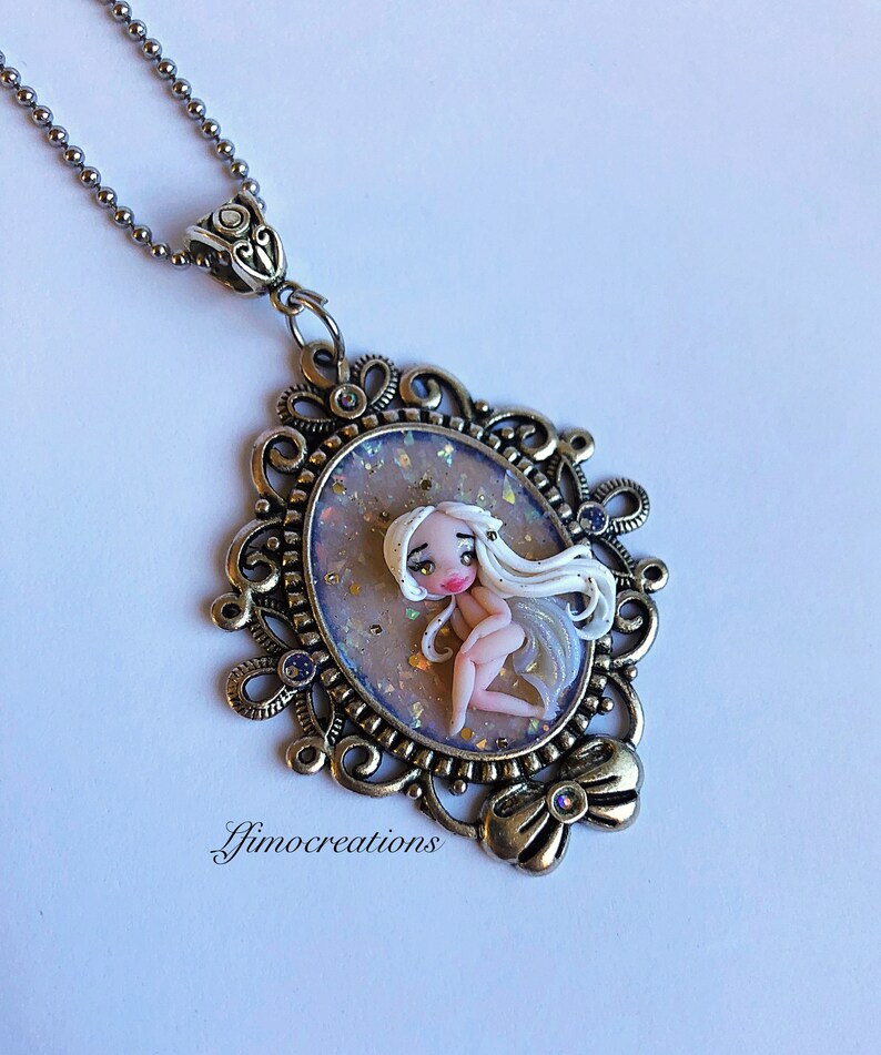 Necklace polymer clay handmade doll