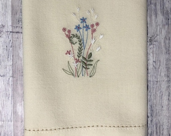 Wildflower Embroidered Kitchen Towel, Cottage Floral Tea Towel, Farmhouse Hand Towel, Spring Summer Decor Gift