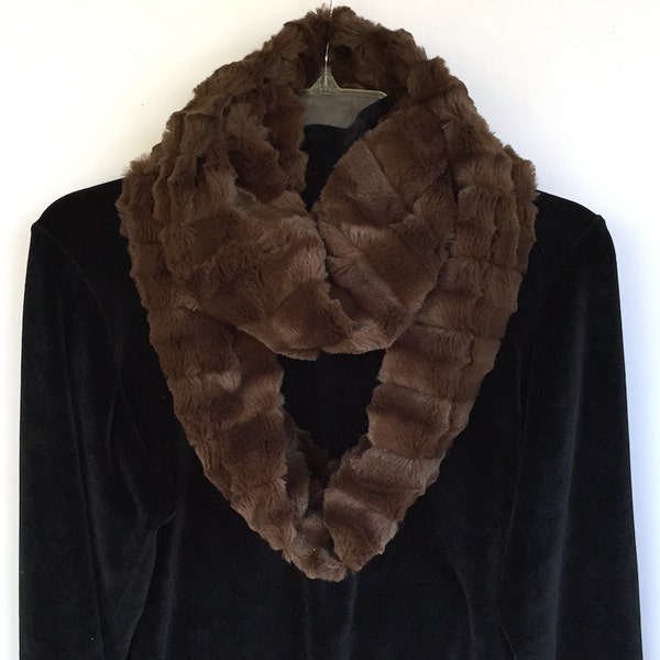 Minky Infinity Scarf Faux Fur Cuddle Minky Cowl Single Loop, Double Loop Soft Luxurious Scarf Vegan Fur