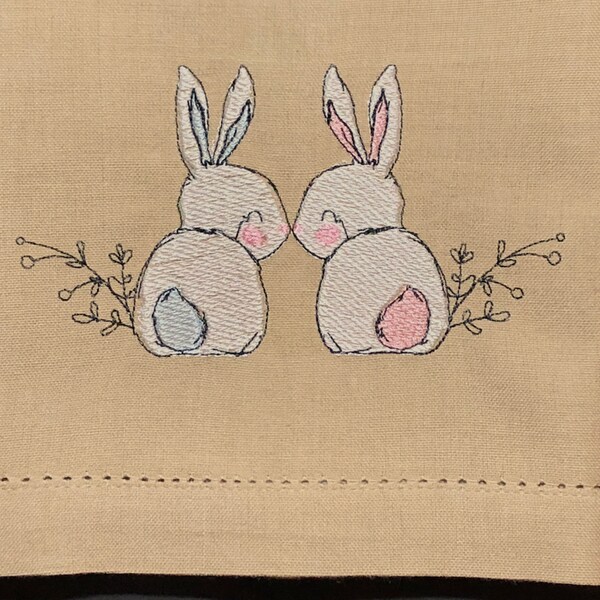 Bunny towel,  Linen cotton, Guest Towel,  kitchen towel, embroidered towel, hostess gift, bridal gift, personalize