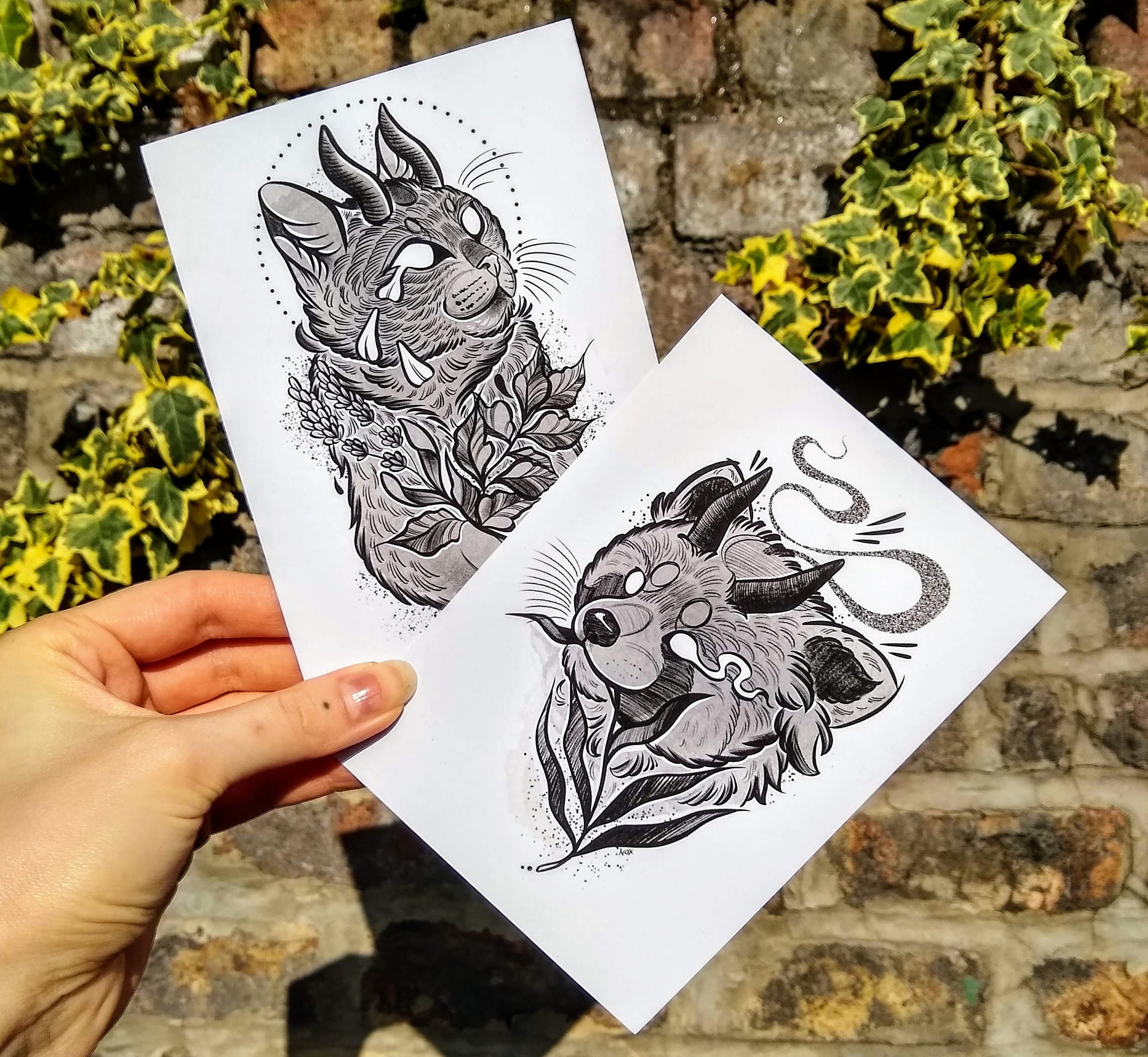 Demon cat & demon red panda postcards/A6 prints