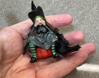 1:24th (half) scale, OOAK, character figure, sitting witch.