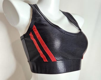 Red Racing Stripes Women's Racerback Black Crop Tank Top
