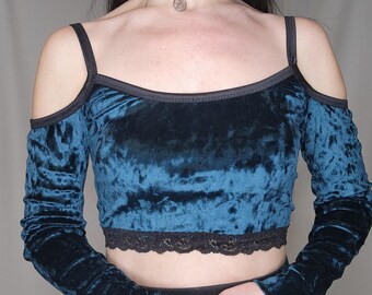 VELVET Long Sleeve LACE Trim Women's Cold Shoulder Crop Top