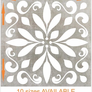 May include: A single tile with a white floral pattern on a gray background. The tile is available in 10 sizes, ranging from 4 inches by 4 inches to 16 inches by 16 inches. Free domestic shipping on orders of $35.00 or more.