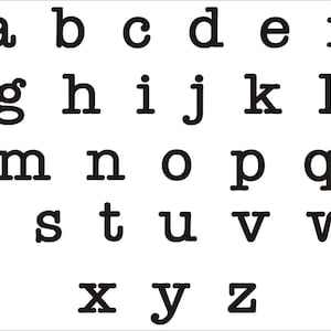 May include: Black and white image of the alphabet in a typewriter font.
