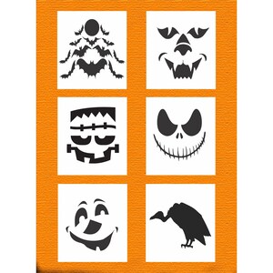 Pumpkin Faces Stencils | Halloween Stencils | Jack O’Lantern Faces | Werewolf, Vulture, Frankenstein | Set of 6 Reusable