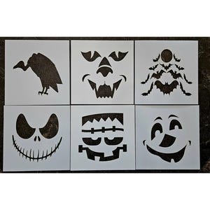 Jack O lantern Stencils, Pumpkin Stencil, Halloween Stencils, Jack O Lantern Face - Stencil Bundle of 6