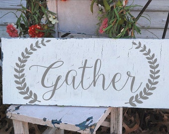 Gather Stencil - Wall Stencil - Kitchen Stencil - Farmhouse Stencils - Create Farmhouse Sign - Cottage Sign, Kitchen Sign - Reusable 9 sizes