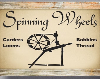 Spinning Wheel Stencil, Colonial Stencil, Prim Stencil, Colonial Sign Stencil, Weaving Stencil, Primitive Stencil, Reusable 15 sizes