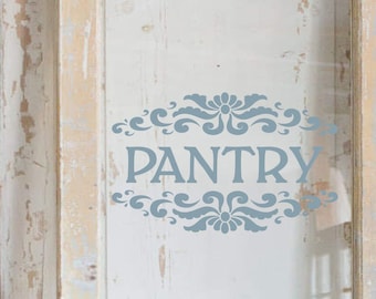 Custom PANTRY Stencil - Laundry Stencil - Pantry Stencil - Kitchen Stencil - Farmhouse Kitchen Stencil - Double Flourish - Reusable 7 sizes