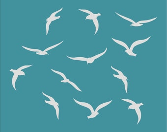 Seagulls Stencils - OCEAN BIRDS Stencil - Seagulls - Beach Stencil - Lake Wall Stencils - Create Beach Pillows, Beach Signs, Lake - 5 sizes