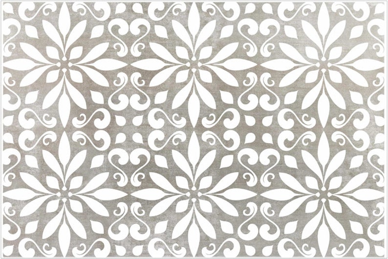 May include: A seamless pattern with a white floral design on a gray background. The pattern is made up of repeating floral motifs with a vintage feel.
