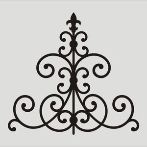 May include: Black metal decorative design with a pointed top and intricate swirls.