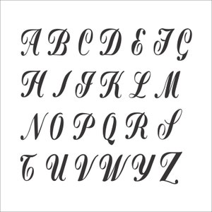 May include: A black and white image of the alphabet in a cursive font. The letters are arranged in rows, starting with A and ending with Z.