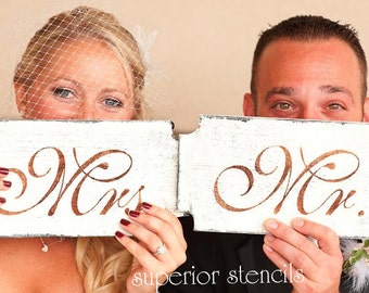 Mr. Mrs. Stencils -  Bride & Groom Stencils - Mr. Mrs. Chair Signs- Wedding Stencils - Create Mr Mrs Chair Signs - Reusable STENCILS 5 Sizes