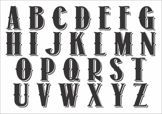 Alphabet Stencil - Reusable Stencil- Western Shadow Font -A-Z Letters- 8  Sizes Available- UPPER CASE alphabet- Superior Stencils