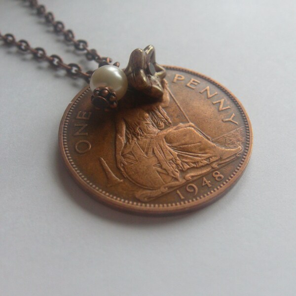 One Penny English Coin Necklace Dated 1948