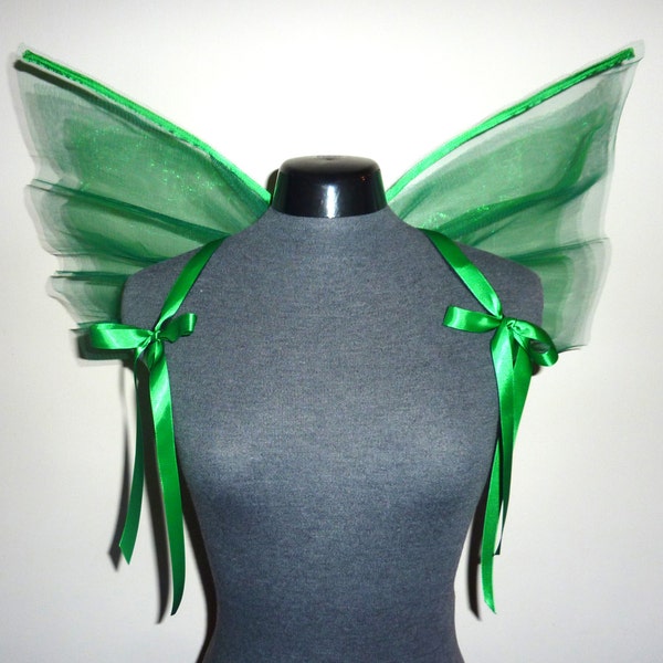 Fairy Wings in Green forest colors Adult size costume pretty iridescent shine, princess angel Halloween, St Patrick's Day, tree woodland