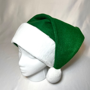 Traditional green Santa Hat Christmas hat personalized embroidery name festive Plain green and white Warm fleece fabric cozy bobble