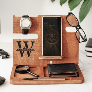 Personalized Docking Station Gifts For Him, Desk Organizer, Nightstand Organizer For Men, Tech Accessories, Corporation Gift, Father's Day