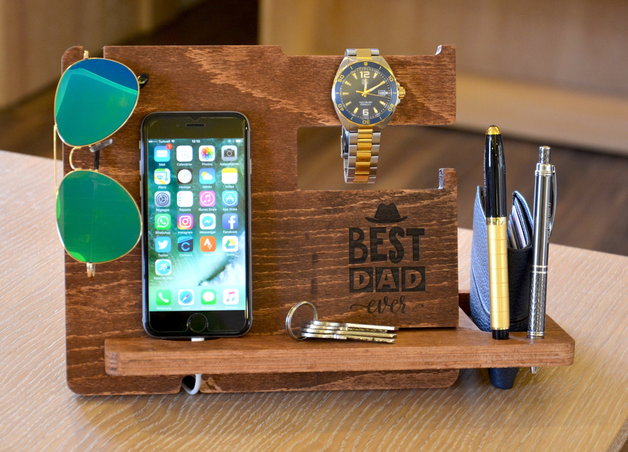 Mens Desk Organizer Nightstand Organizer Mens Wood Valet Etsy