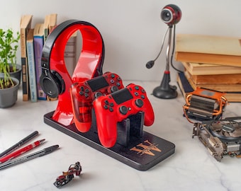 Personalized PS5 and Xbox Controller and Headphone Stand, Headset Stand, Gamer Gift For Boyriend, Husband Anniversary Gift, Headphone Holder