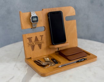 Fathers day gifts, IPhone Docking Station, Docking Station, Anniversary Gift For Him, Gifts for Boyfriend, Mens Desk Organizer, wood valet