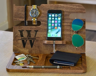 Mens Wood Valet Box, Mens Valet Stand, Mens Wood Valet Tray, Charging Dock, personalized, Docking Station, gifts for men, gift for boyfriend